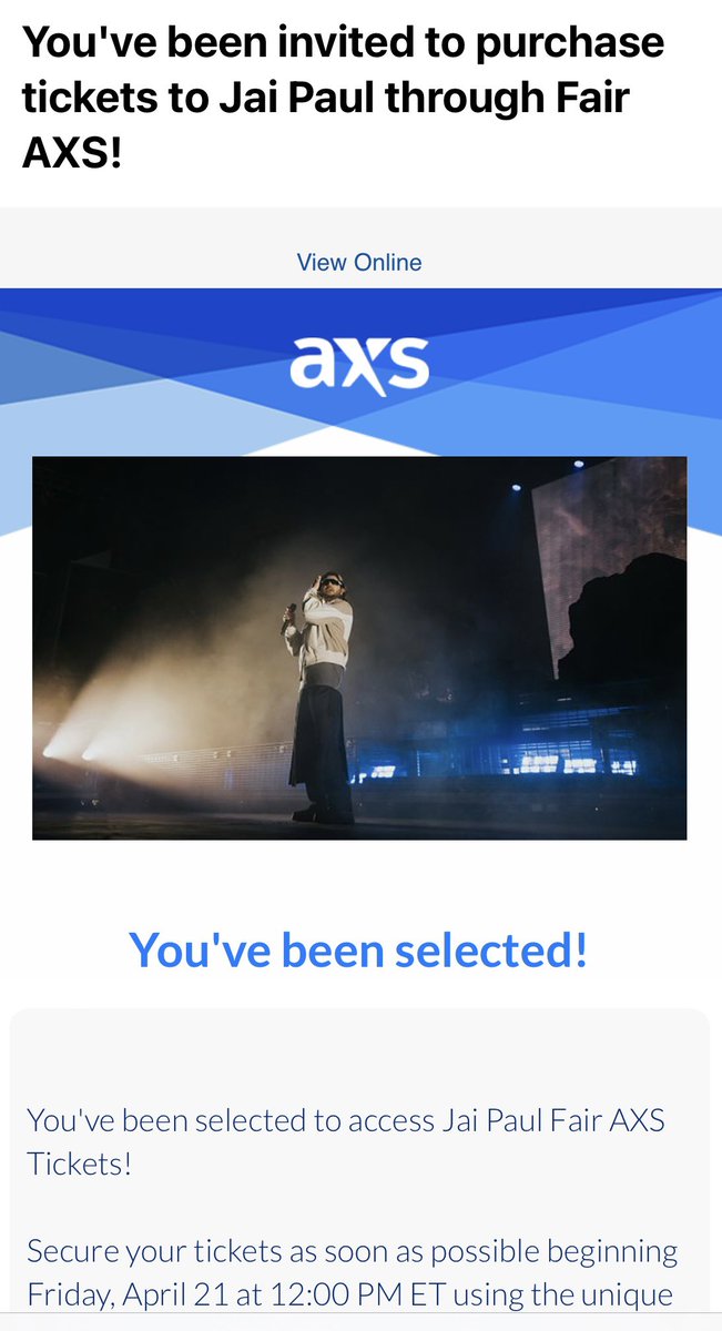 OMG!?! Let’s goooo! Got selected to purchase #jaipaul tickets in #nyc <a href="/jai_paul/">Jai Paul</a>