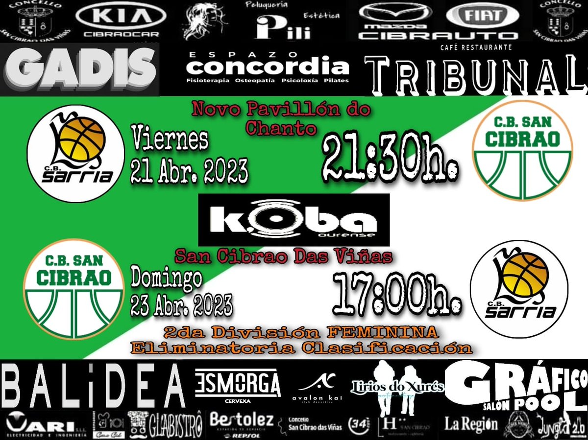 cbsancibrao's tweet photo. Finde de 🏀🏀🏀 con dobre xornada do #CibraoFem que se cruzará co @cbsarria da liga norte para definir a clasificacion final
Hoxe viaxamos a Sarria e o domingo xogamos en 🏡
Mantense así o descanso previsto a vindeira finde para logo reanudar a #CopaPremium
#ForzaCibrao https://t.co/FWm7PQCqn0