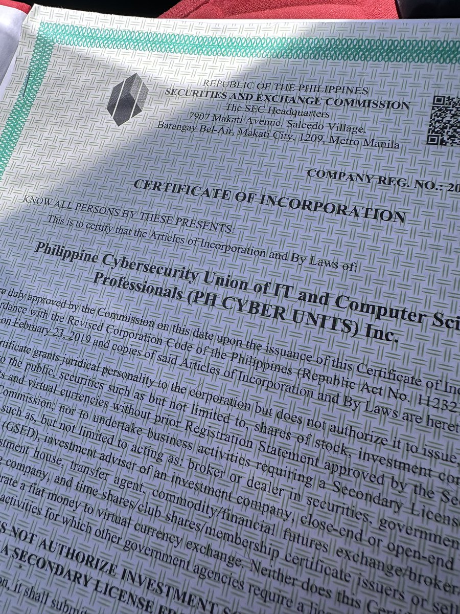 phcyberunits's tweet photo. PH CYBER UNITS  is now officially SEC registered as non profit organization. https://t.co/t2Azt0FOMY