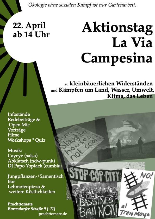 ln_redaktion's tweet photo. Tipp für Berliner*innen: Heute #b2204 ab 14 Uhr gibts in der Prachttomate in Neukölln einen Aktionstag zum kleinbäuerlichen Widerstand / Via Campesina. Nutzt das schöne Frühlingswetter und kommt vorbei! Weitere Infos: https://t.co/6mHXnZSsDs https://t.co/NyRSZVBizr