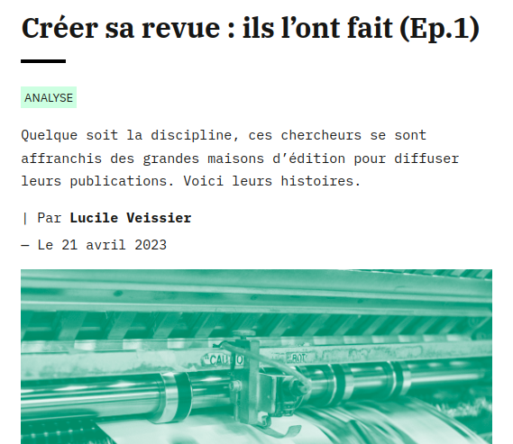 LucileVeissier's tweet photo. Marre des APC ?  Des chercheurs ont repris la main et monté leur propre revue totalement gratuite avec le soutien d'@episciences 

Comment ont-ils fait ? Comment fonctionnent ces revues ? 

Mon premier épisode aujourd'hui dans @TheMeta_News ▶️ https://t.co/7H0UQxIyxX https://t.co/anO236U5iv
