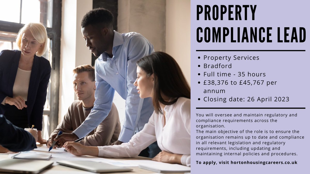 Are you looking for a new job? we're recruiting for a Property Compliance Lead to join our Property Services team based in Bradford. 
For more information and to apply, visit hortonhousingcareers.co.uk/job/property-c…

#jobs #Bradford #compliance #housing