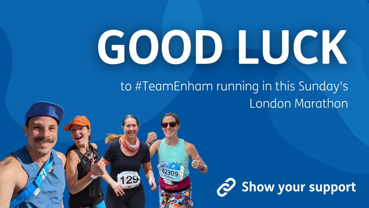 EnhamTrust's tweet photo. This year's #TCSLondonMarathon is in just two days' time and our #TeamEnham runners have raised nearly £13,000 already towards our vital work!

Wish them good luck and show your support by reading their stories and donating ahead of the big day 👉 https://t.co/6AwJN9JMs8 https://t.co/A2ByeEkgEZ