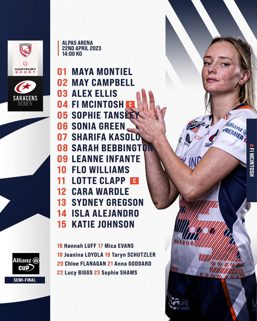 SaracensWomen's tweet photo. 🚨𝗧𝗘𝗔𝗠'𝗦 𝗨𝗣💥

8️⃣ First start at number 8 for @SJBebbs
🪡 @FlorenceW94 pulling the strings
©️ Fi McIntosh and @lotteclapp as co-captains

Full team news 👉️ https://t.co/tVVLaqqn0L

#YourSaracens💫 https://t.co/5MWnZWf1EC