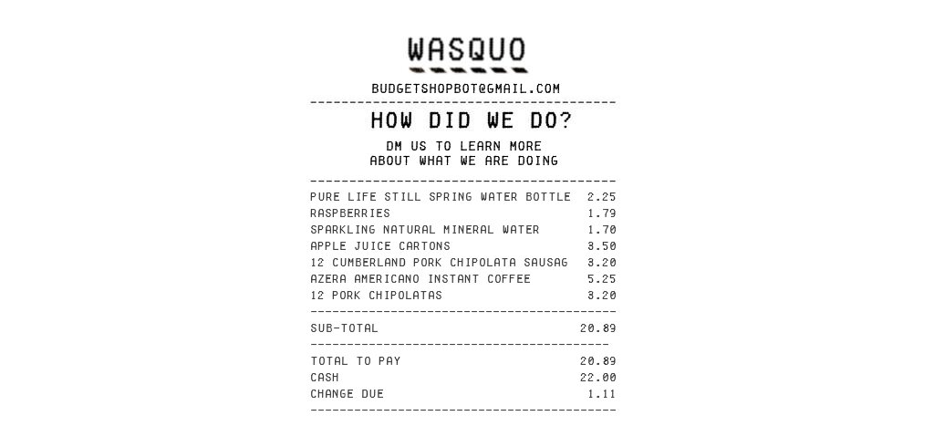 BudgetShopBot's tweet photo. This bot has 111p left from £22 after buying groceries including Apple Juice Cartons at £3.5. #budgetshopbot https://t.co/ORmCiW7EZM