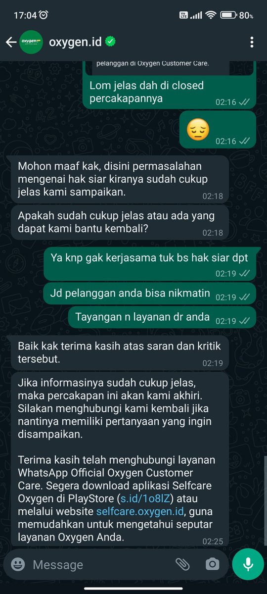 isk80s's tweet photo. Dah pernah watsap @oxygenidhome jawabannya gini, awal awal langganan gak ada bloking hak siar https://t.co/2UVwXuBjb8