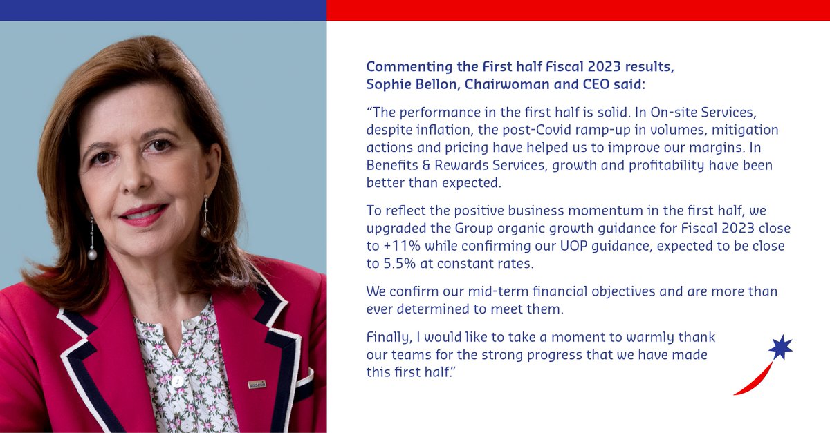 Happy to share that Sodexo’s First Half Fiscal 2023 results are up strongly.

If you’re interested, read more here 👉 ow.ly/AGUn104EtTW
