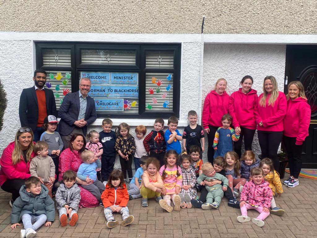 rodericogorman's tweet photo. Wonderful to visit Blackhorse Childcare today with @Feljin_J chat with the staff and meet the children who attend this fantastic service @BHChildcare https://t.co/gfBI4OMgXq