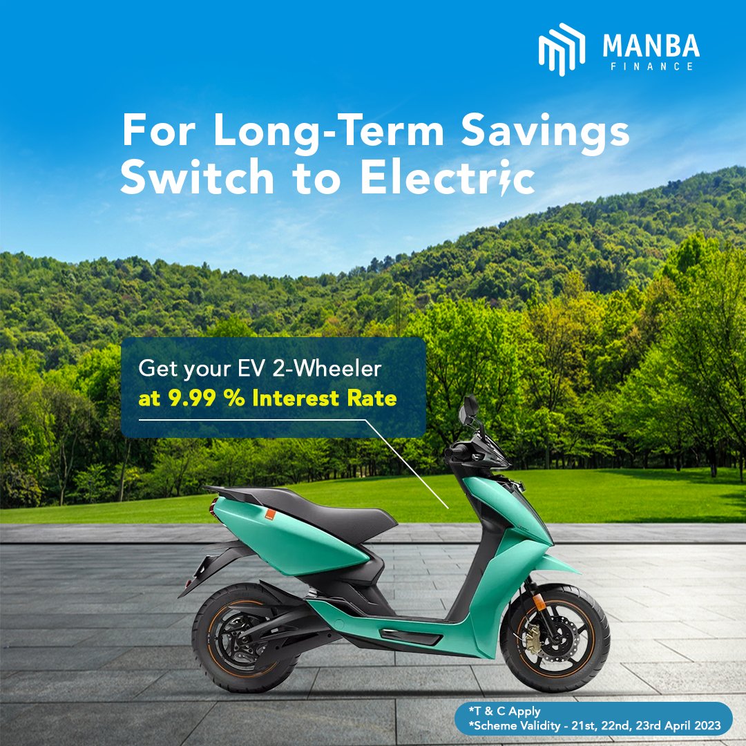 ManbaFinanceLtd's tweet photo. When you switch to an EV, you save approx. ₹10,000 - 12,000 or more every year..💸
Manba ke Earth Day Offer ke saath @ 9.99% interest rate par, ab EV lena hua aur bhi aasan! 🤝

#WorldEarthDay #GoGreenWithManba #SwitchToEV  #BestEVFinancePlan  #LowEMI #ManbaFinance #2WheelerLoan https://t.co/P7DF6luBOv