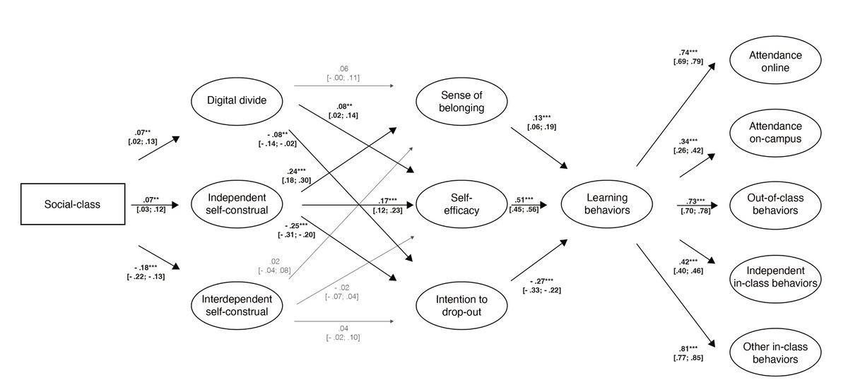 FabianMueller_'s tweet photo. 3/ 📊 With 2,275 French students, we found both barriers negatively impacted working-class students' sense of belonging, self-efficacy, intention to drop-out, and learning behaviors—potentially widening the social-class achievement gap. https://t.co/L1lvFQVXOX