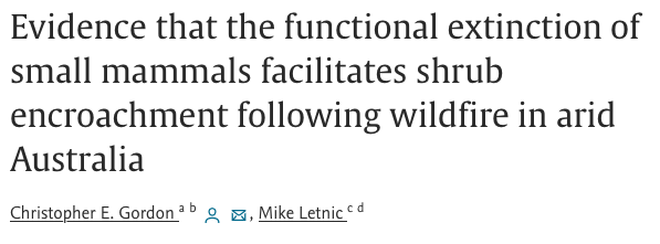 RewildingS's tweet photo. Today we're looking at small mammals and wild fires in Australia in a paper that looks at small mammal extinction and shrub encroachment
1/
@mikeletnic
#rewilding #rewildingscience https://t.co/UzeZgt7Hux