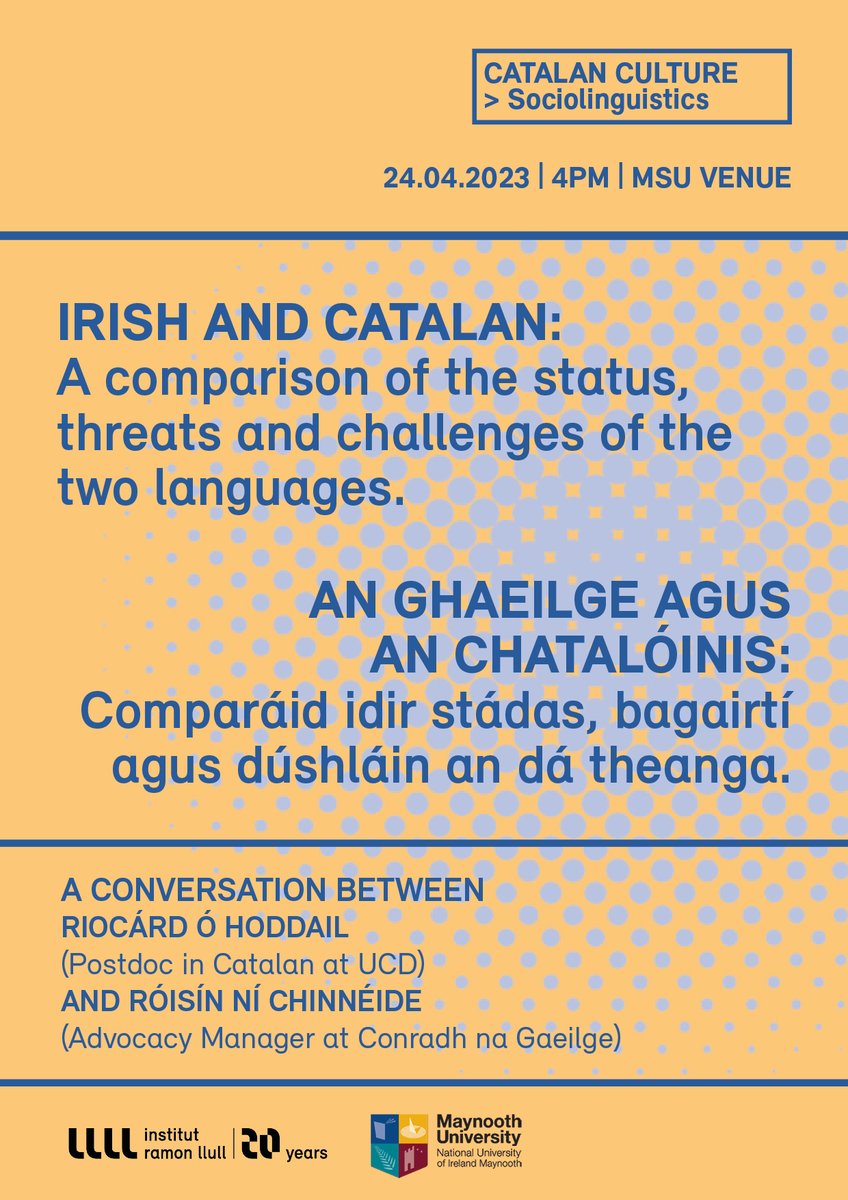 NuaGhaeilgeOMN's tweet photo. Tá Lá Fhéile Jordi ag teannadh linn agus tá imeacht an-speisialta Gaeilge/Catalóinise beartaithe againn don Luan seo! Caint agus ceol, rósanna agus leabhair - bígí linn ag @maynoothsu. Fáilte roimh chách! https://t.co/pmBuq1qXQa