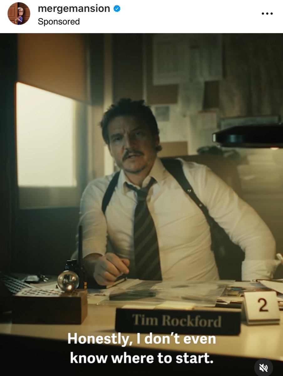 caits_txt's tweet photo. how did merge mansion get Pedro Pascal to be in their ad plssss 😭 https://t.co/5PBjeagcrY