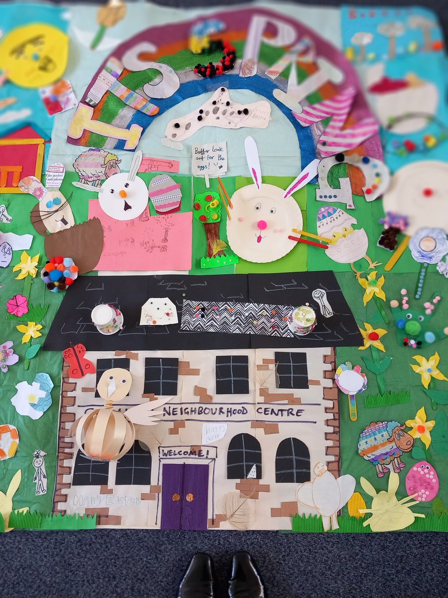 sistemascotland's tweet photo. #ItsSpring 🐰🌻🎶

Check out this delightful artwork made by children at #BigNoiseGovanhill's recent spring holiday club showing off our new home in Govanhill Neighbourhood Centre 🏠☀️ https://t.co/OUxpej2KN2