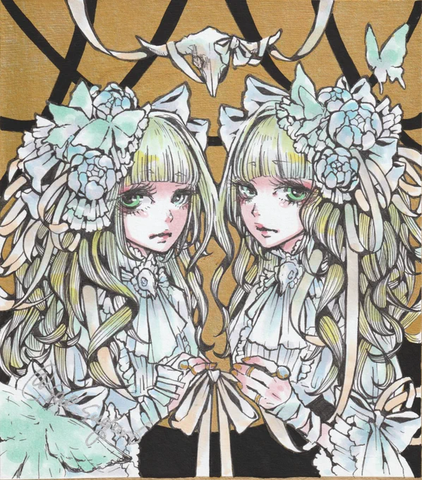 ミニ色紙サイズ作品「人魚の葬列」「Rose blanche」「箱庭」 