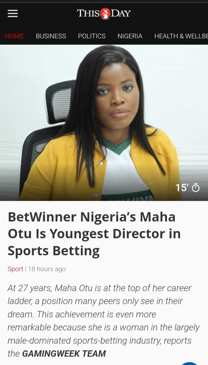 gamingweek1117's tweet photo. Betwinner Nigeria’s Maha Otu is the youngest director in sports betting 
https://t.co/whAuPKqK3v 
@ikotibokAK 
@BetWinner 
@mahaotu
@nlrcgovng  
#BETTING #sportsbetting https://t.co/mTsFtJvz6p