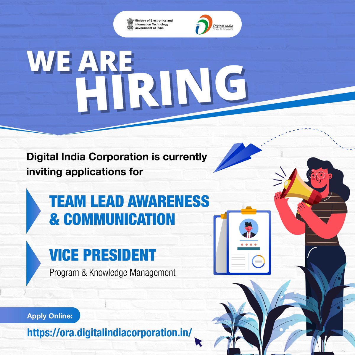 DigitalIndiaCrp's tweet photo. #VacancyCircular | Digital India Corporation is currently inviting applications for the various positions on Contract / Consolidated basis.
For further details, click here: https://t.co/2XpfSH6NiY
Apply Online: https://t.co/pAZ3xo3rlV https://t.co/rYk6fGooAU