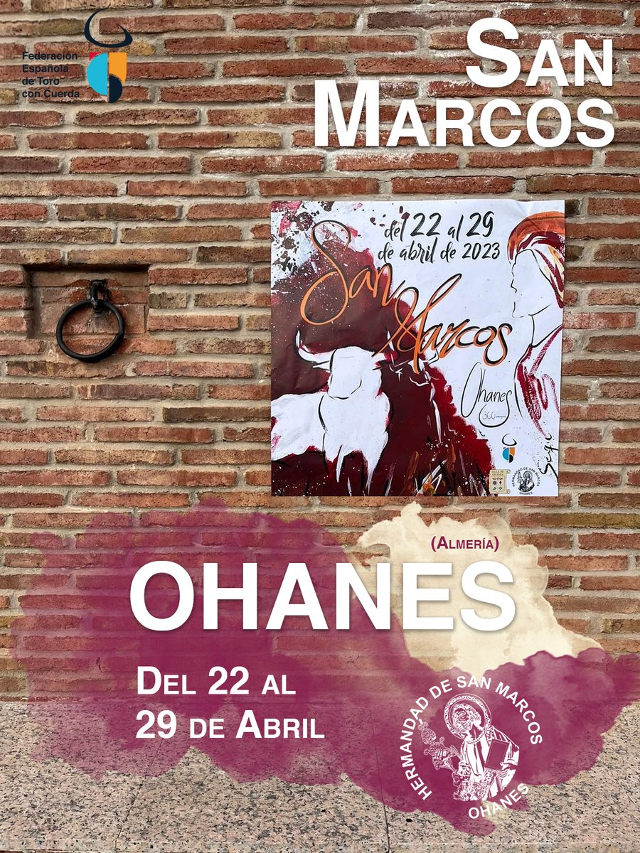 FETorodeCuerda's tweet photo. Estamos a las puertas de un intenso fin de semana repleto de cultura, tradición, emoción, pasión y riesgo; por la tradicional festividad de #SanMarcos 

Y en:

🔵#ArroyoDelOjanco⚪️ 
🟢#BeasDeSegura🔴 
🔴#Ohanes⚪️

 ¡¡Lo saben!!

¡¡VIVA SAN MARCOS!!

#TorodeCuerdaTorodeVida https://t.co/q6F4HtOaLg