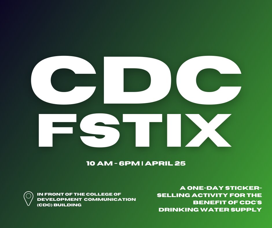 uplbdevcomfc's tweet photo. Waterproof stickers para sa water ng CDC! 💦

CDC FC presents to you CDC FStix, a one-day sticker-selling event for the benefit of CDC’s drinking water supply. 💧

See you on Tuesday, April 25, 2023, in front of the CDC building from 10 am to 6 pm! 👋

#CDCFStix
#CDCFC22 https://t.co/03X2FrDgn8