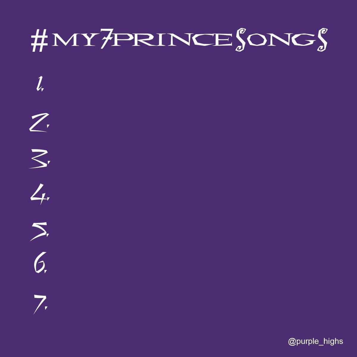 #my7princesongs in no particular order…

1) Forever In My Life
2) Purple Rain
3) Gold
4) 7
5) Cloreen Bacon Skin
6) The Cross
7) Days Of Wild

What are your favorite Prince songs?
Use the hashtag #my7princesongs and post 💜💜💜💜💜💜💜