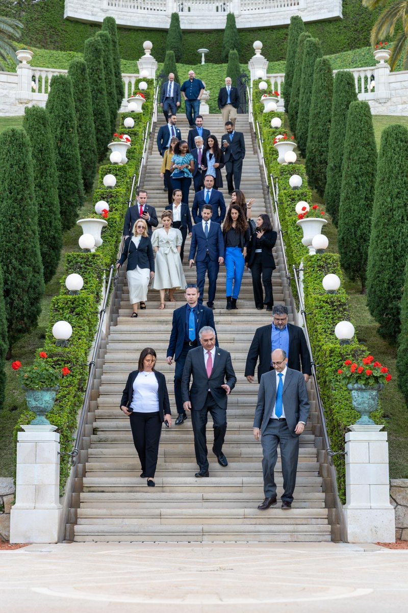 PahlaviReza's tweet photo. Yasmine and I visited the Bahá’í World Centre in Haifa, Israel. We were  touched by the serenity and the beauty of the Gardens, and by the Bahá’í message of unity and togetherness. https://t.co/k4JRopl2Rc