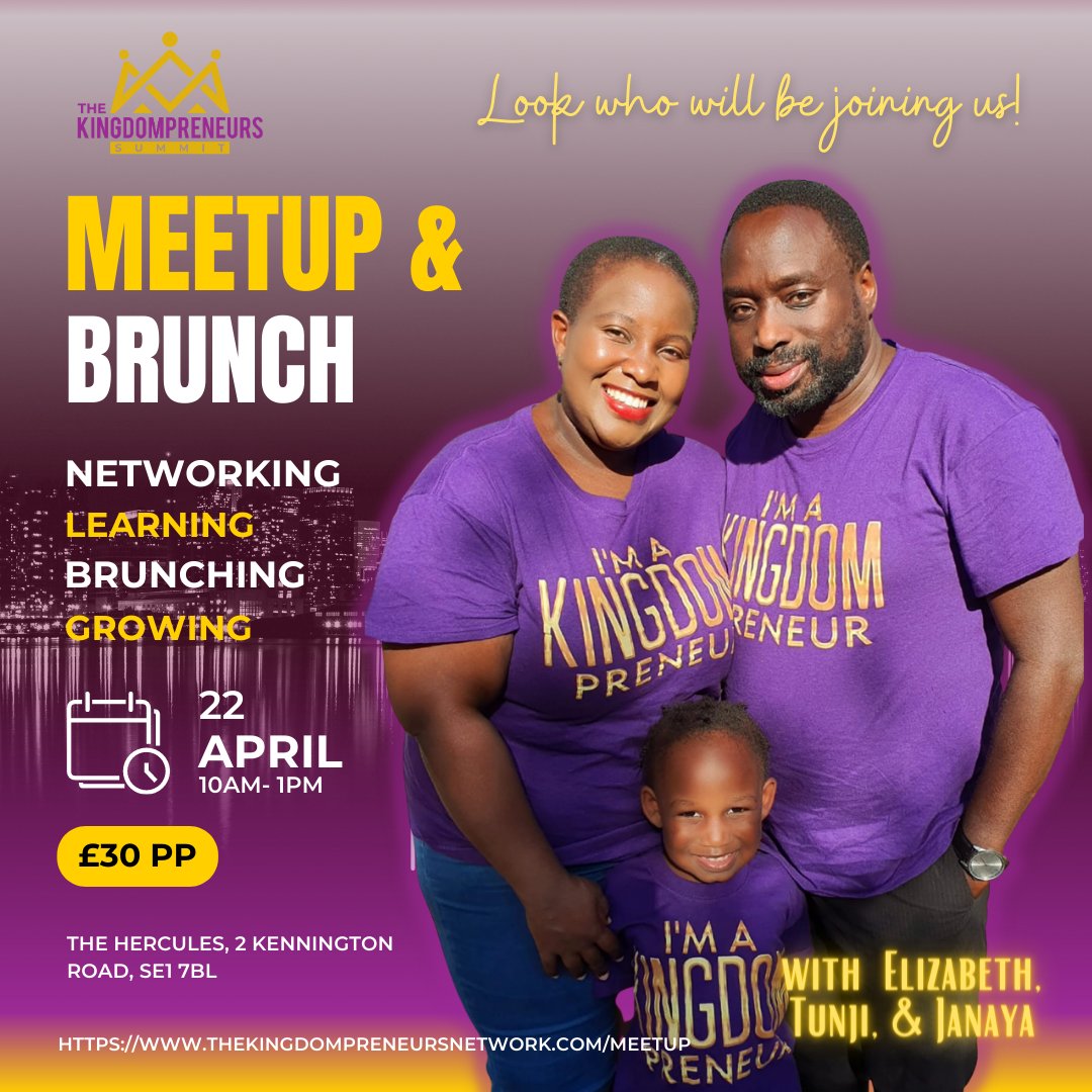 Connect with Christian entrepreneurs, thrive in the marketplace, and grow together at The Kingdompreneurs Network meetup on April 22 @ 10am! Don't miss it! #Kingdompreneurs #ChristianEntrepreneurs #MarketplaceInfluence #MeetupAndBrunch