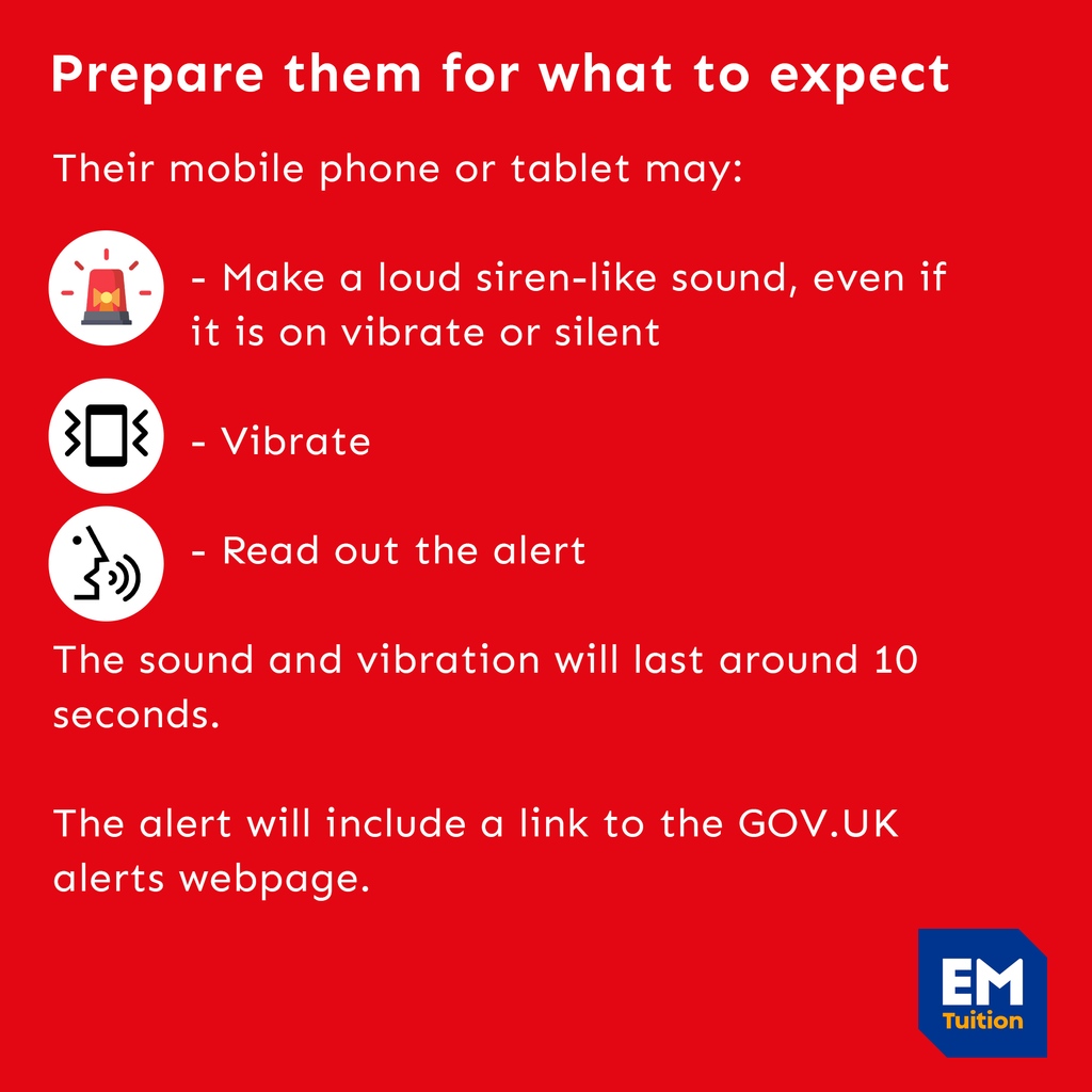 EMTuitionUK's tweet photo. Prepare them for what to expect:

2 ways to stop them getting an alert:
- Turn off their device.
- Put the device in aeroplane mode.

Post inspiration by Orkid Ideas.

#EmergencyAlertTestUK #Autism #AutisticChildren https://t.co/etMcFsLemr