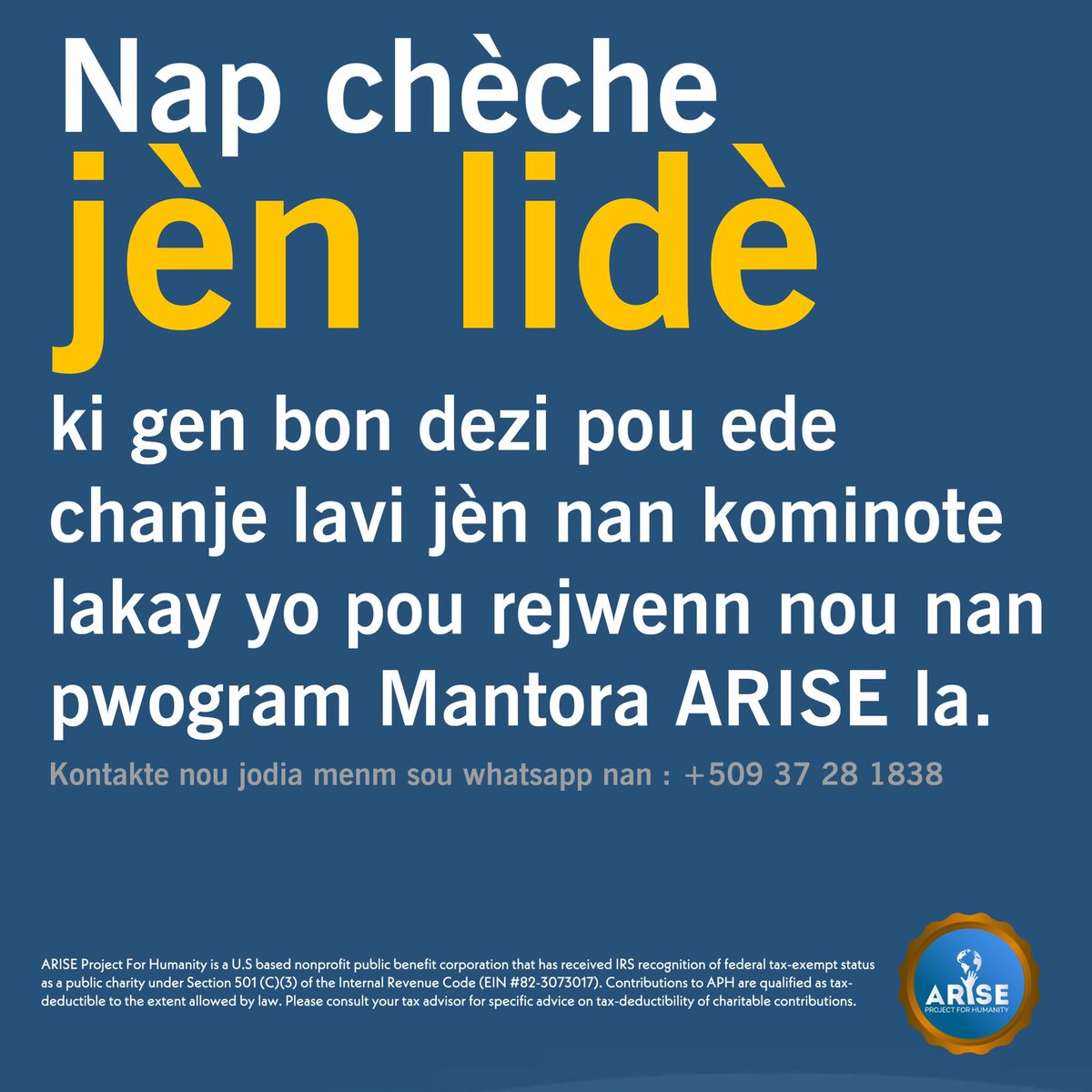 ariseprojects's tweet photo. Men kijan ou ka fè sa👇
Ekri nou sou whatsapp : +509 37 28 1838
Ekri /Imèl nou nan support@ariseprojects.org 

Oubyen Aplike dirèk nan https://t.co/XEjyU4hAdw

Youn Di Lòt! https://t.co/WxFbGUVnd3