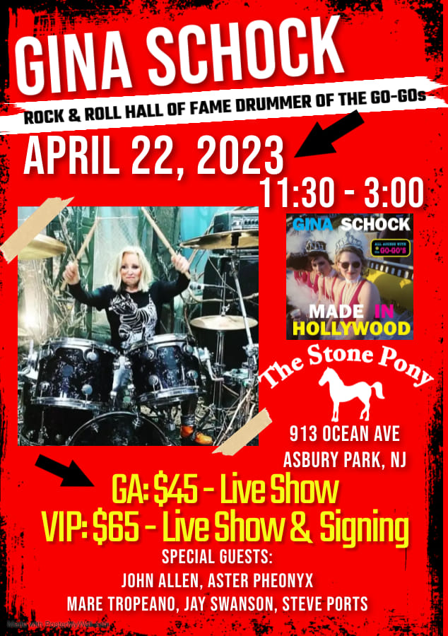 Everyone in the area--check out @realginaschock at @thestonepony Saturday April 22! Her new band, a book signing and great hang!