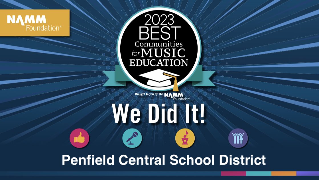 PCSD_Music's tweet photo. @PenfieldCSD has once again been recognized by the NAMM Foundation as one of the best communities in the country for music education!  Thank you for your continued support of our music program!   @PCSD_Music @NAMMFoundation https://t.co/OKChNPOvGG