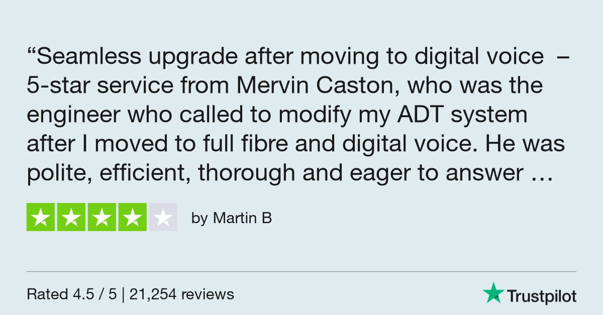 ADT_UK's tweet photo. Martin B gave ADT UK&amp;I 4 stars via #Trustpilot https://t.co/zeVbjP972n https://t.co/4l9cyzexiN
