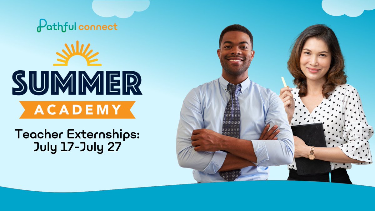 Pathfulinc's tweet photo. π Teachers: Don't miss out on the chance to receive PD certificates!
The Pathful Connect #SummerAcademy: Teacher Externships (7/17-7/27) is a unique opportunity to learn new skills, network with like-minded pros, & more!
Learn more: https://t.co/eX5MichwRt
#PathfulConnect https://t.co/SPZxK70anU