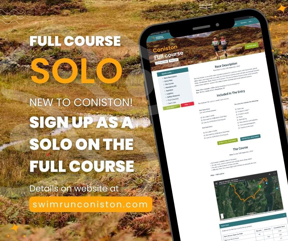 Our first tweet, so why not we tweet about the happy news that Solo entries are now being accepted for the #swimrunconiston event for the first time this year. Hi fellow tweeters! 

#swimrun #lakedistrict #adventure  #trailrunners #outdoorswimmers <a href="/outdoorswimming/">Outdoor Swimming Society</a> <a href="/ARKSwimrun/">ARK Sports - Sports Evolved</a>