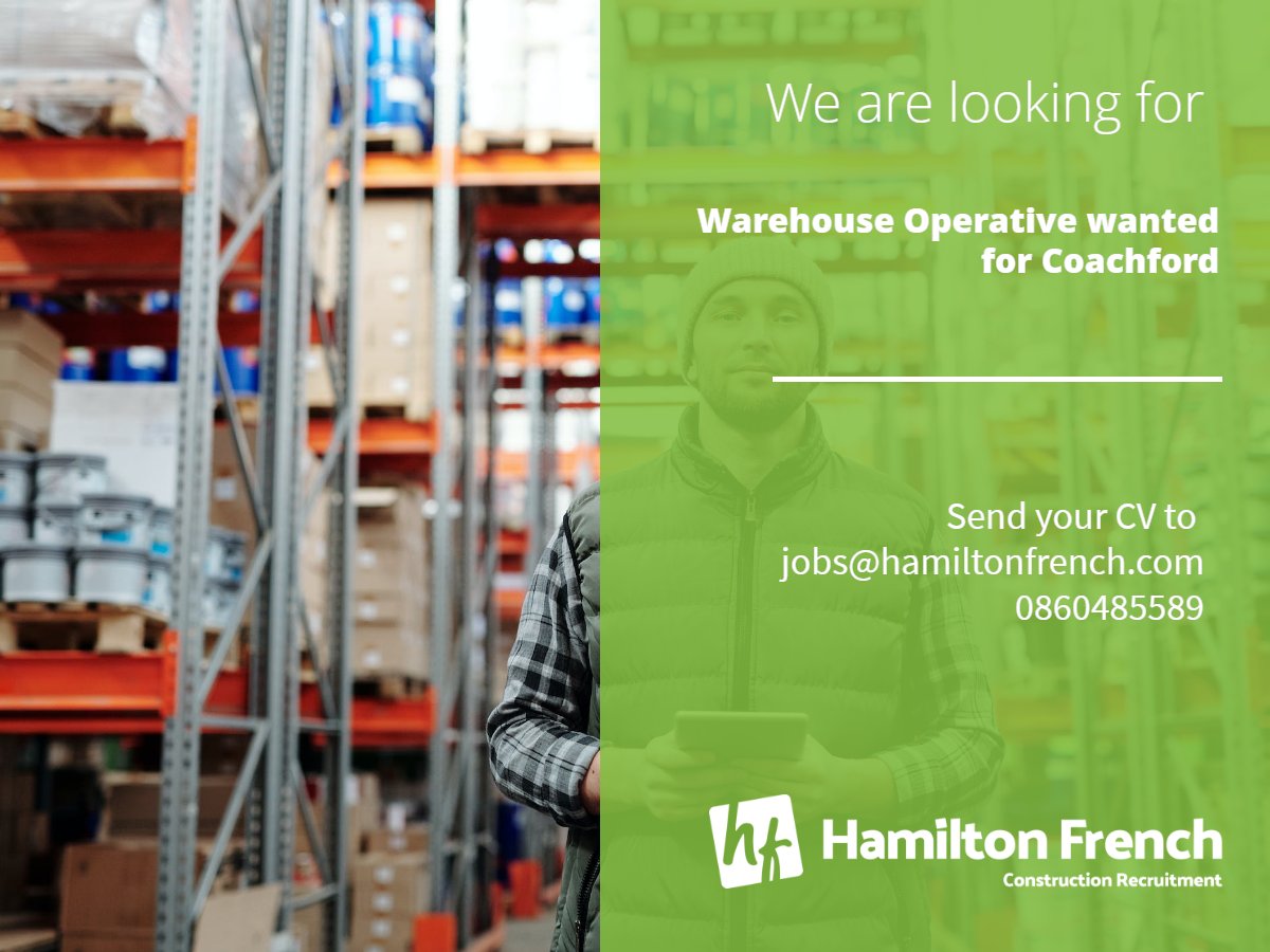 HamiltonFrench_'s tweet image. Warehouse Operative wanted 

#warehouseoperative #corkcounty #cork #hiring