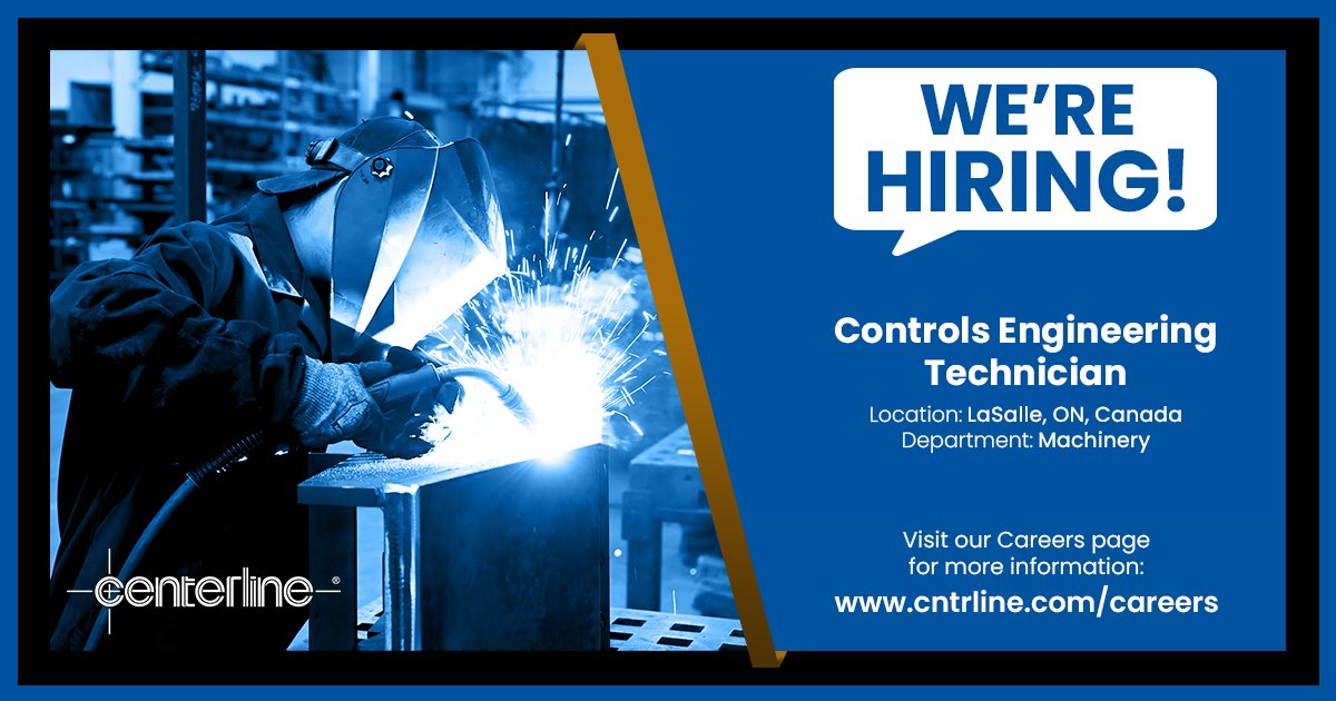 Centerline_Ltd's tweet photo. Come join the CenterLine team as a Controls Engineering Technician. For more information or to view other available opportunities, sure to visit our careers page at: https://t.co/TwiqDtxuCs
#employment #career #jobs #centerlinewindsor #centerlineyoubelonghere #YQG https://t.co/TO4gLGcxFU