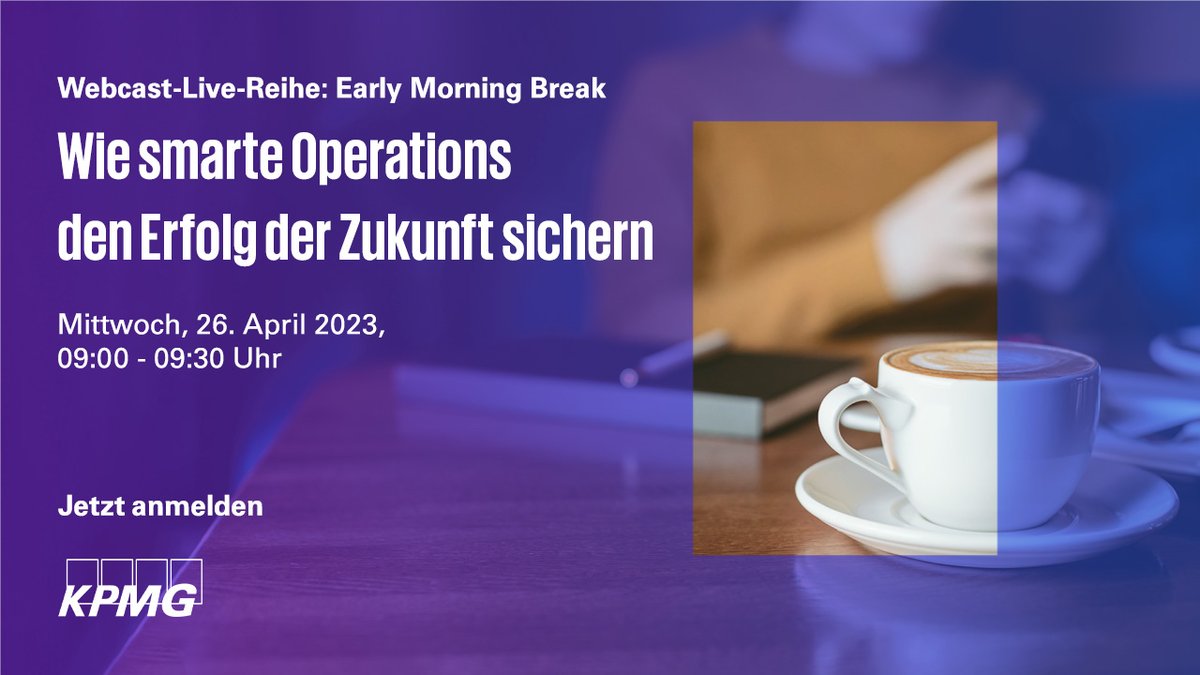 KPMG_DE_FS's tweet photo. Ready, steady, grow - wie Operations im #AssetManagement smart und zukunftssicher ausgestaltet werden können. Das is Thema unseres nächsten Early Morning Break am 26. April von 9:00-9:30 Uhr. https://t.co/MME36ZL0EE