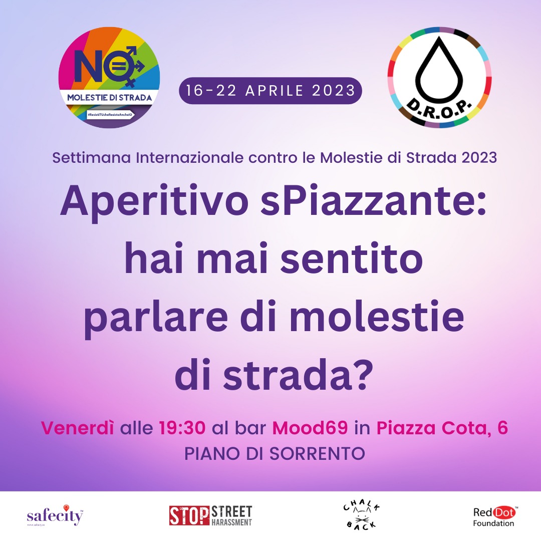 🍹🃏🎲 Tonight at 7.30pm CET in #PianodiSorrento, #italy #NOMolestieDiStrada is co-hosting with #DROP a social event at @mood_69_bar with a card game on #streetharassment: 'Have you ever heard of Street Harassment?'

#SafeStreetsWithSafeCity #StopStreetHarassment