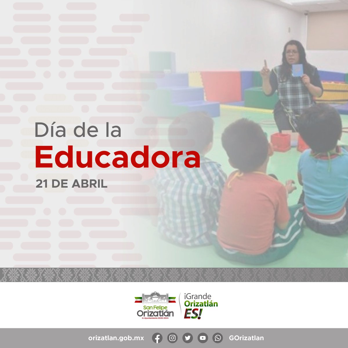 GOrizatlan's tweet photo. 👩‍🏫|| El 21 de abril se conmemora el Día de la Educadora

En San Felipe Orizatlán, reconocemos la noble labor de las educadoras que edifican las bases de la educación.

¡Feliz Día de la Educadora! ¡Grande, Orizatlán ES! https://t.co/iRyOWJDaB9