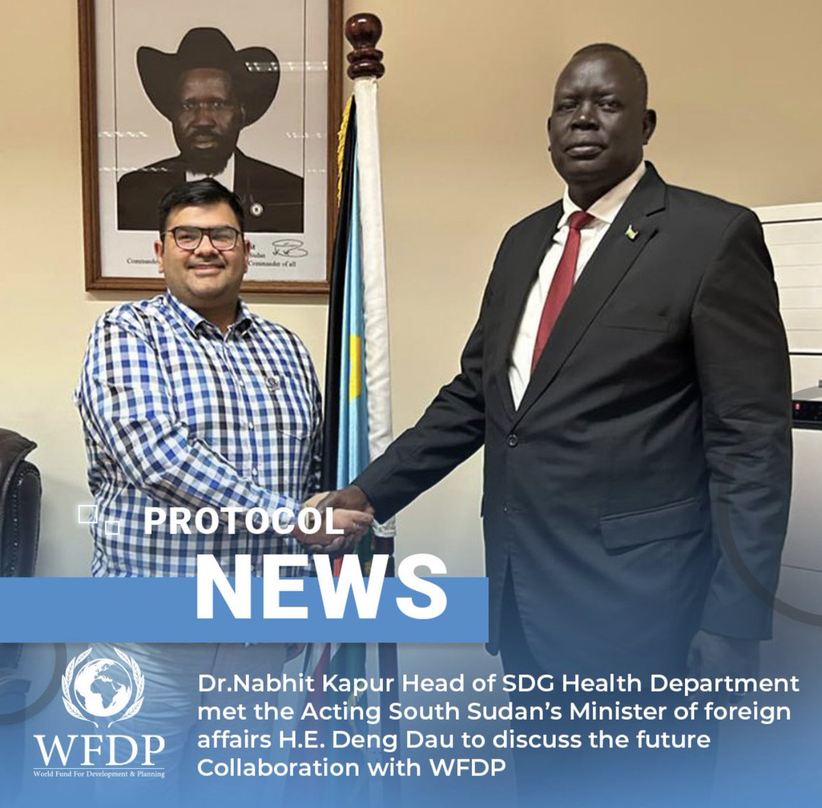 I was happy to be received by Hon Deng Dau acting minister of foreign affairs in South Sudan for possible collaboration <a href="/WFDP_IGO/">WFDP</a> 

wfdp-igo.org/posts/61

#diplomacy #mentalhealth