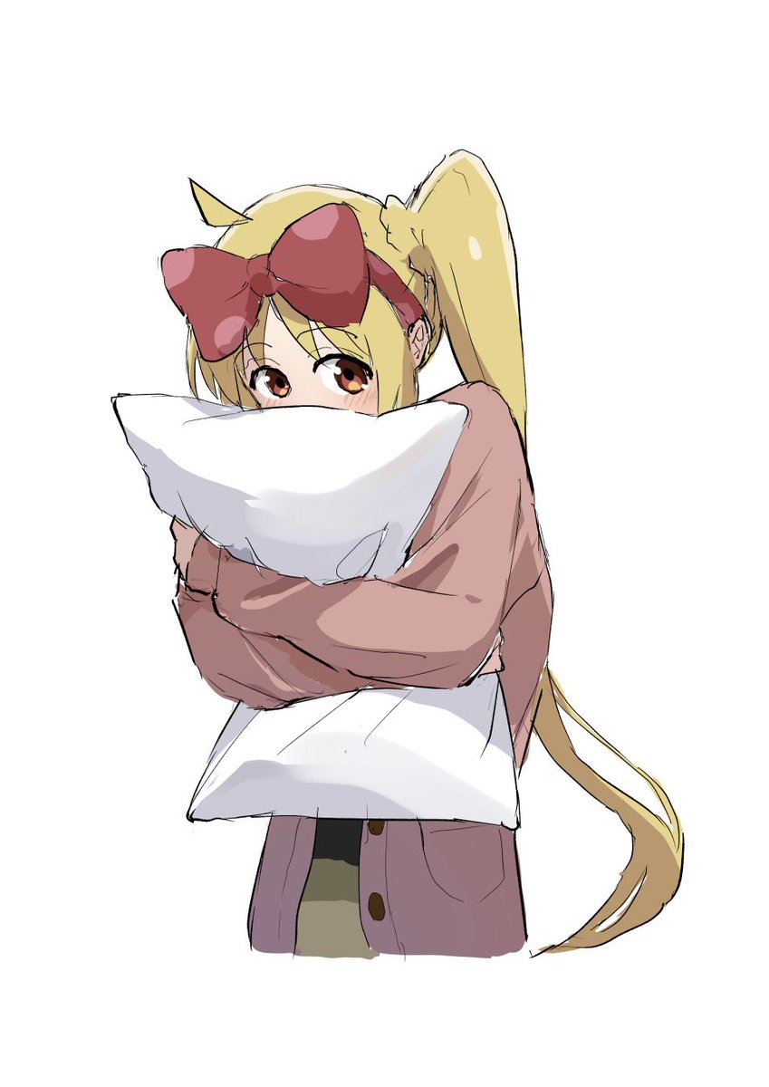 ijichi nijika 1girl solo blonde hair pillow hug object hug long hair pillow  illustration images