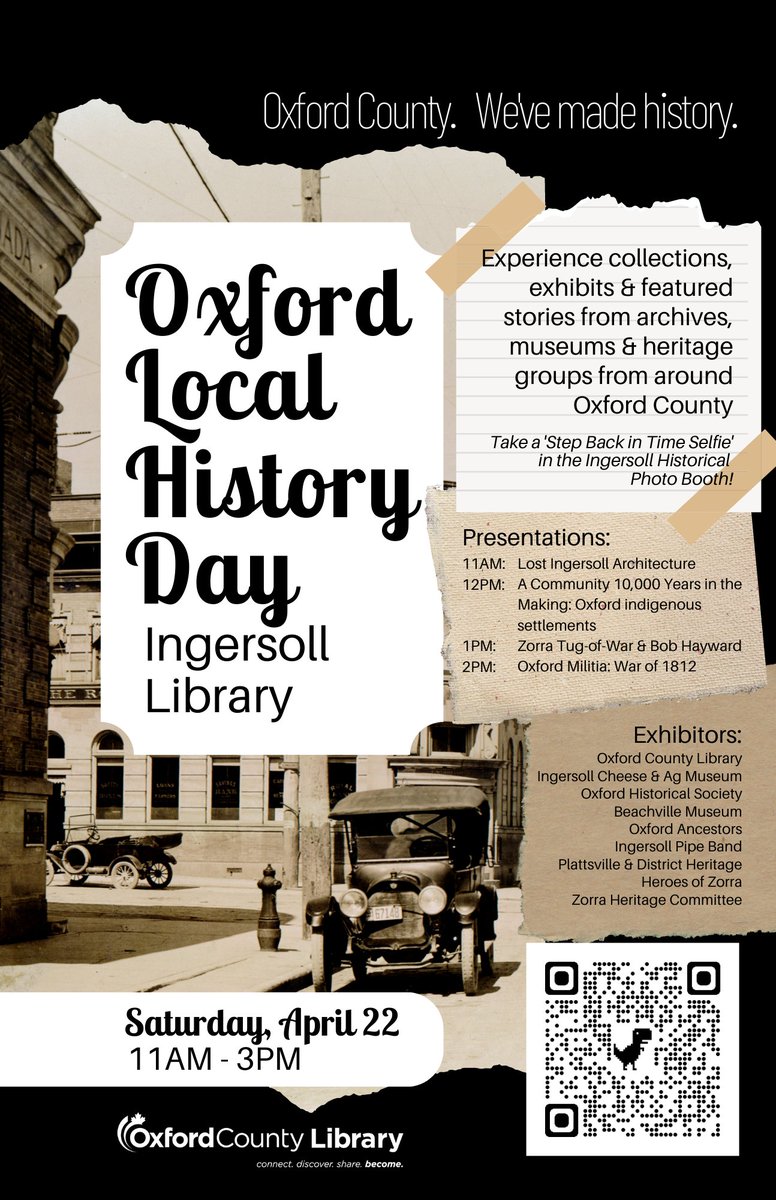 BeachvilleDM's tweet photo. Here are the details for tomorrow! Whether you prefer to stroll the displays in the library or stay and listen to a series of presentations, we just know you'll get a wonderful dose of local history.
#locallibrary
#localhistoryday
#Oxfordcounty
#weekendplans https://t.co/0sAId7zS8D
