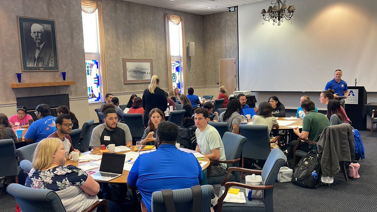 DeanHSnow's tweet photo. So excited to spend the day with @utarlington student leaders from across campus as they share their voices on our next strategic plan! #mavup #futurefive https://t.co/5Z7uzM9pAQ