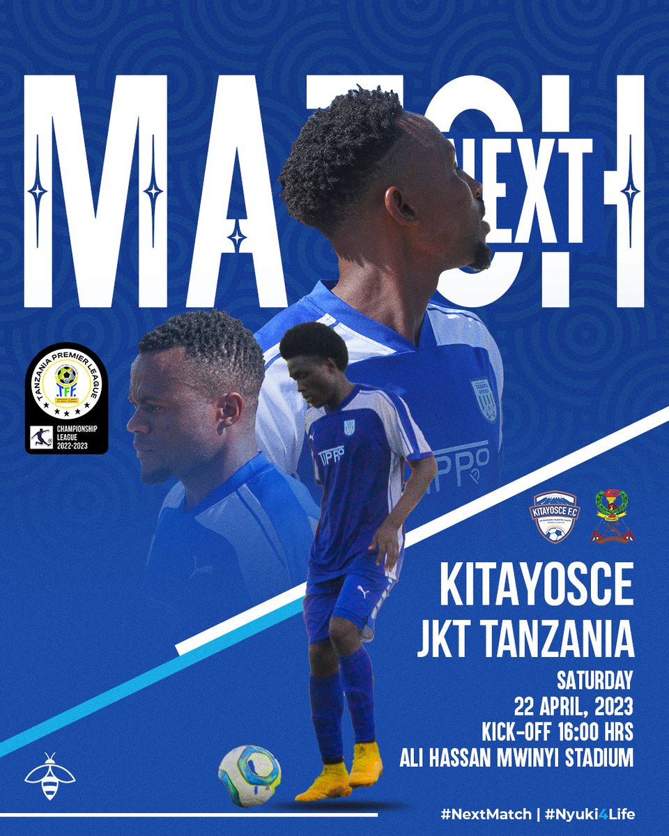 taboraunitedfc's tweet photo. #UpcomingFixture🔥
Tupo tayari kwa mchezo wetu wa kesho🙌
Kitayosce FC 🆚️ JKT Tanzania FC
🗓️ 22.04.2023 (Jumamosi)
🏟 Ali Hassan Mwinyi, Tabora.
⏱️10:00 Jioni
#️⃣#BeesSquadInTabora
🏆 Championship League (2022-23)
#KFC💙 | #NextMatch | #NyukiWaTabora🐝™ https://t.co/I2eIzaGNSy