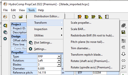 HydroCompInc's tweet image. #QuickTake: There are many ways to edit the data in PropCad - Rotation, Blade Count, Diameter, Pitch, and Rake of GL aft can all be edited and rebuilt. For example, there are smoothing tools accessible from the toolbar to the left of the Sections table and Transform tools.