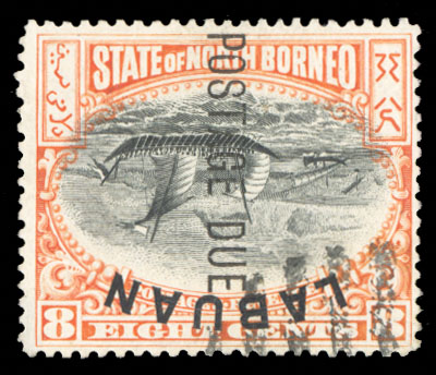 Sticking with British Commonwealth Inverts - Lot 664
Labuan 1901 8c red and black, frame inverted, overprint reading down, oval of bars cancel as always (this rarity is only known used, canceled to order), less than 40 reported
cherrystoneauctions.com
#philately