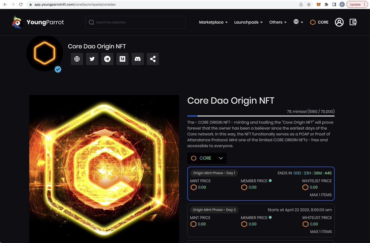 youngparrotnft's tweet photo. 🚀 New Launchpad:

CoreDAO Origin NFT

https://t.co/iNVbJ64TFr

Total Supply: 70,000

MINT PRICE: 0.00 CORE

1 NFT per wallet

@CoreDAO_Academy 

#CoreDAO #YoungParrot https://t.co/zVvrFvjefa