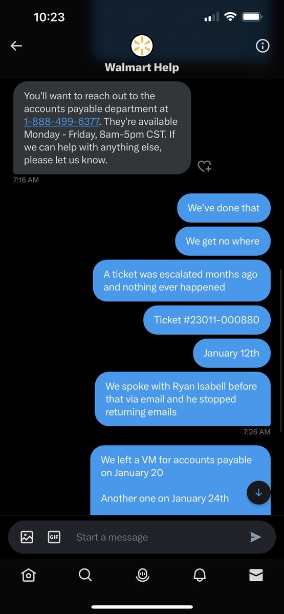 DelunaCoffee's tweet photo. @Walmart @walmarthelp this is similar to what happens when we call the numbers provided https://t.co/58cxlwW5iw