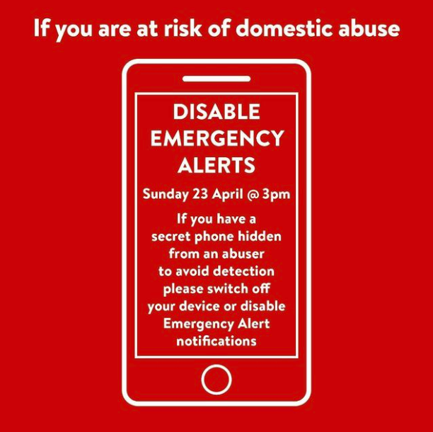 PaulCrowleyCo's tweet photo. ⚠️ 🚨 Domestic abuse survivors are advised to disable mobile phone emergency alerts on Sunday April 23 @3pm
#paulcrowleyandco #paulcrowleysolicitors #paulcrowleyandcosolicitors #ukgovernmenttextalerts #merseysidedomesticviolenceservices #domesticabuse #domesticabusesurvivor #mdvs https://t.co/tQuqIvQTNS