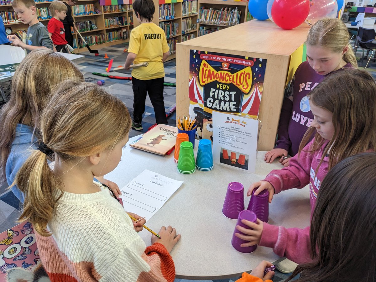 ReadByExample's tweet photo. It's Mr. Lemoncello's Library Olympics in Mineral Point, WI! @Mic_Uppena @CGrabenstein https://t.co/9Vb78KZ8lZ