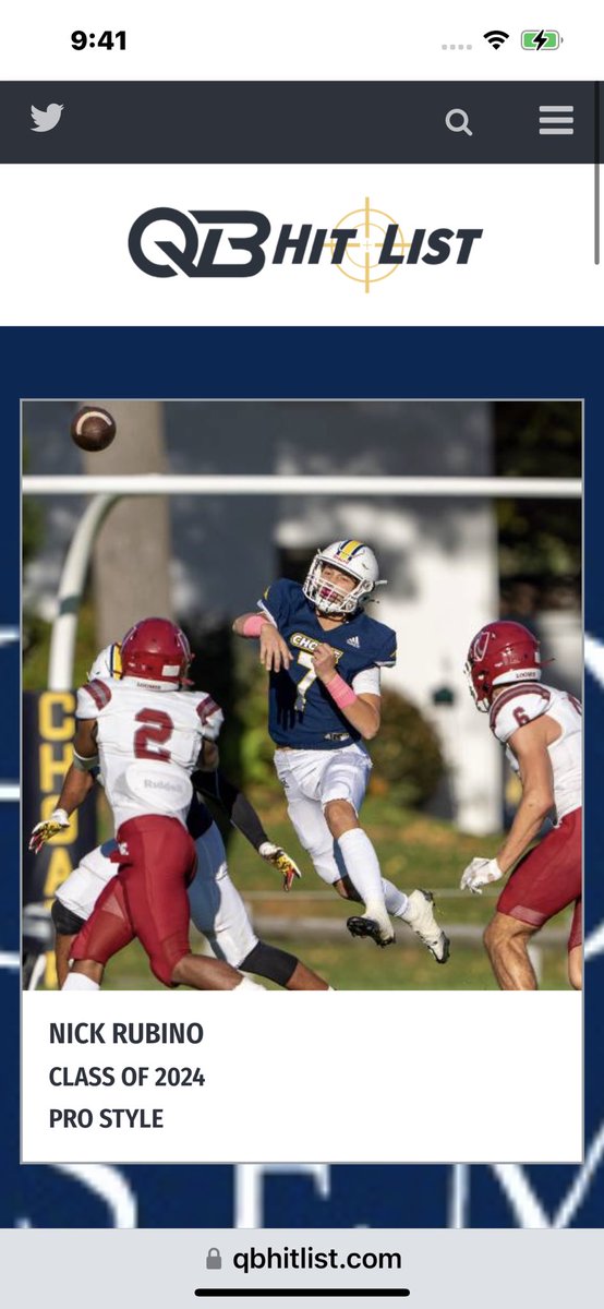 QBHitList's tweet photo. Just released! @QBHitList Premium 2024 QB @NickRubinoMiami Choate Rosemary Hall(CT) 

Evaluation, Scouting Report and Rank‼️

🏈Offers: @UMassFootball @PENNfb @CULionsFB @PrincetonFTBL @BryantUFootball 

👀 Check it out!

⏩⏩⏩Profile: https://t.co/08vQiNMdQy https://t.co/lwuRStmLn2